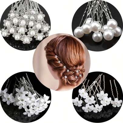 Random About 20pcs Faux Pearl Hair Pins Flower Hair Pins Princess Party Holiday Hair Accessories For Girls