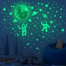太空宇航员夜间发光墙贴带有卡通兔子图案，儿童房装饰墙艺术婴儿淋浴家庭装饰礼物 - 綠色 - 查看 9