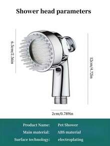 1個帶電鍍的寵物淋浴頭,淋浴刷和按摩工具,適合寵物洗澡時清潔使用 - 銀色 - 查看 3