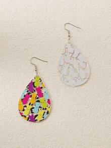 1對歐美風格時尚多彩兔子和水滴造型女式耳環,適合日常佩戴 - 彩色 - 查看 3