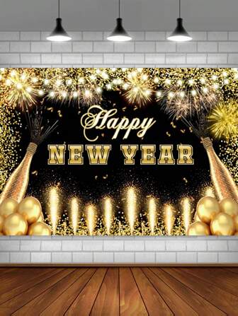 1pc - New Year 2024 Champagne New Year'S Eve Party Gift Fireworks Decoration Backdrop Cloth