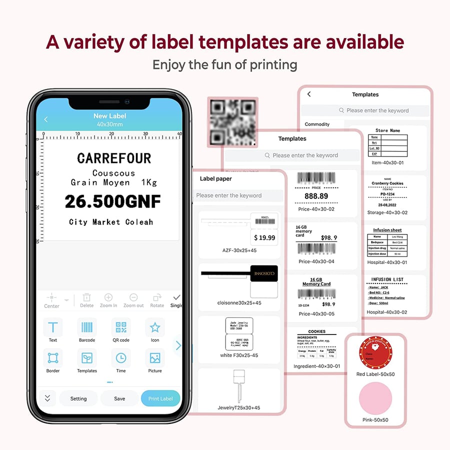 Phomemo 1 set M110 Label Makers with 3 Labels Barcode Label Printer