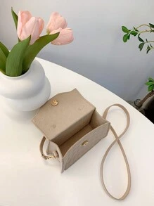 Mini Geometric Embossed Metal Decor Flap Square Bag - Khaki - View 5