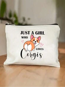 Just A Girl Who Loves Corgis Letter Print Storage Bag Christmas Halloween Thanksgiving Print Cosmetic Bag Multifunctional Travel Bag Toiletries Bag For Teachers, Friends, Mom, Sisters, Grandma Lipstick Box Bag, Portable Storage For Slouchy People, Portable Travel Toiletries Storage Bag, Wallet Pen Bag, School Pen Bag, Stationery Bag - Beige - View 6