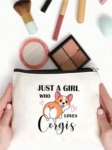 Just A Girl Who Loves Corgis Letter Print Storage Bag Christmas Halloween Thanksgiving Print Cosmetic Bag Multifunctional Travel Bag Toiletries Bag For Teachers, Friends, Mom, Sisters, Grandma Lipstick Box Bag, Portable Storage For Slouchy People, Portable Travel Toiletries Storage Bag, Wallet Pen Bag, School Pen Bag, Stationery Bag - Beige - View 4