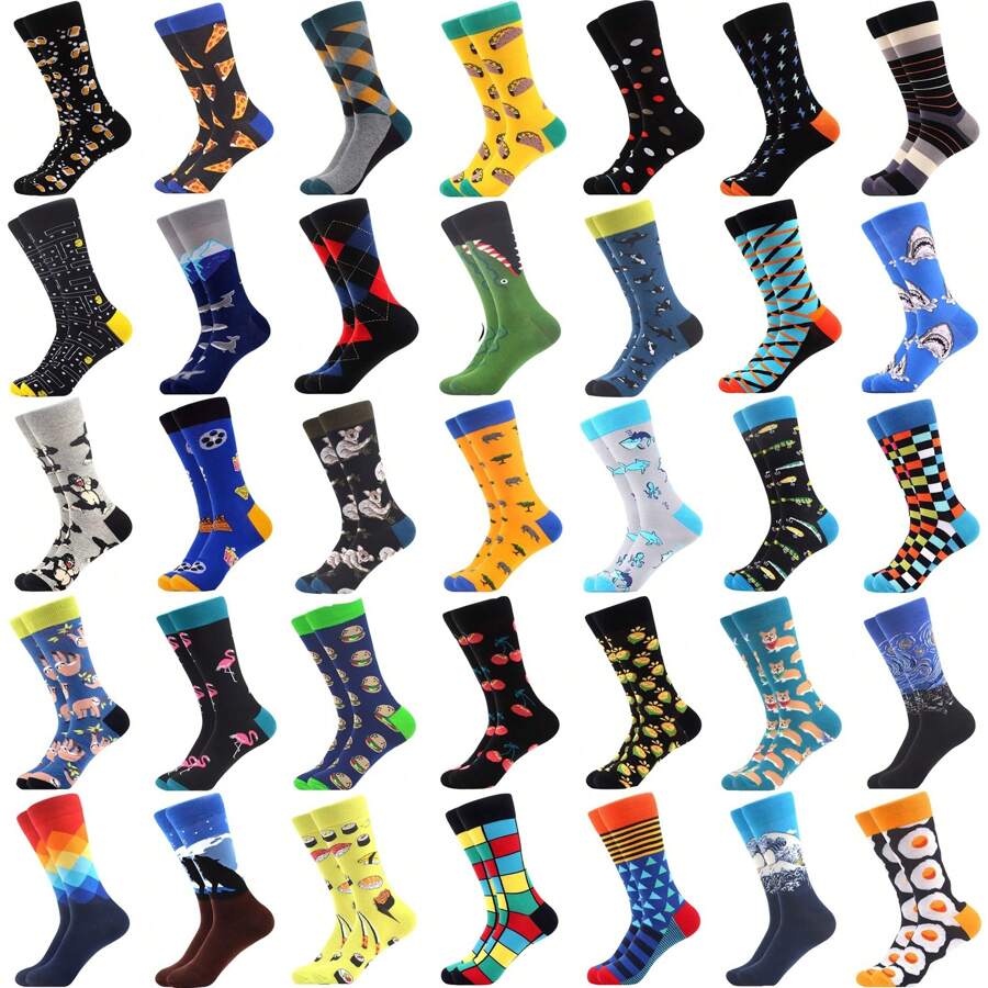 6/10 Pairs Random Funny & Novelty Socks For Men, Gift Set - Multicolor - View 1
