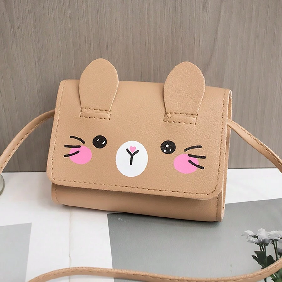 1 pieza Nuevo bolso cruzado mini lindo, bolso cruzado casual de gato de dibujos animados para niños, monedero pequeño para niñas, bolso de hombro y cartera para viajes y uso diario - Caqui - Ver 1