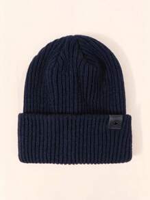 1pc Unisex Navy Blue Ski Hat With Buckle And Knit Design, Suitable For Winter Daily Commute Outdoor Activities - Navy Blue - View 1