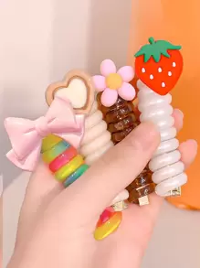 4 cái/gói Trẻ em Dễ thương Băng tóc Với Bowknot , Hoa , Dâu tây , Hình trái tim Đồ trang trí Không có Đàn hồi Dây tóc Đối với Cô gái Bím tóc - Nhiều màu - Xem 2