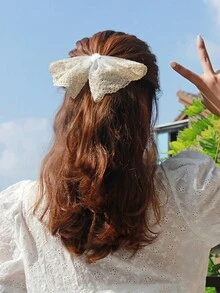 1個蕾絲蝴蝶結髮夾diy手工製作網眼蕾絲蝴蝶結髮飾後夾弓形彈簧夾髮飾 - 彩色 - 查看 7