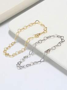 件 925 純銀女式心形鏈手鍊，非常適合生日和聖誕禮物 - 銀色 - 查看 4