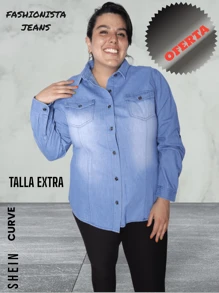 CAMISA MEZCLILLA CURVY TALLA EXTRA - Lavado ligero - Ver 1