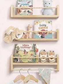 SUMGAR Wandregal Holz Kinderzimmer Bücherregal 3er Set Schweberegal Kinderregal Holz mit Holzperlen-Design für Organizer Küche Gewürzregal Wand Deko Aufbewahrungsregal für Kinder Bad Wohnzimmer
