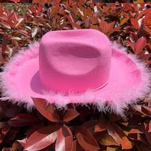 1頂粉色流蘇牛仔帽,配有修飾和西部針織呢帽,適用於聚會 - 粉色 - 查看 7