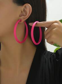 2pcs European And American Fashionable, And Exaggerated Personalized Pink Earrings - Hot Pink - View 5