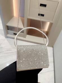 月夜女袋裝女式時尚閃爍鑲嵌扣式手袋晚宴包白色婚禮包裙裝包晚宴包派對包舞會小方包 - 白色 - 查看 7