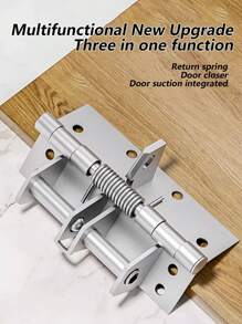1pc Multi-Functional Door Closer Automatic Closing Hinge With 4-Inch Buffering Device, Spring And Concealed Hinge Design, 90-Degree Positioning - Silver - View 1