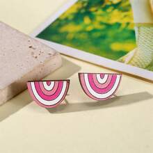 3pairs Valentine's Day Wooden Earrings, Simple & Fashionable, Heart & Ice Cream Shape Design - Multicolor - View 6