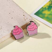 3pairs Valentine's Day Wooden Earrings, Simple & Fashionable, Heart & Ice Cream Shape Design - Multicolor - View 4