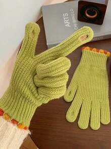 1雙女秋冬針織手套,騎乘可愛又保暖 - 薄荷綠 - 查看 5