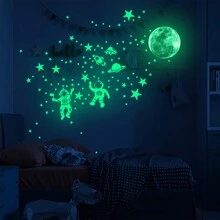 太空宇航员夜间发光墙贴带有卡通兔子图案，儿童房装饰墙艺术婴儿淋浴家庭装饰礼物 - 綠色 - 查看 4
