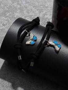 2入組時尚蝴蝶合金磁性心形手鏈套裝,適合情侶聚會,約會,旅行使用 - 彩色 - 查看 1