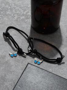 2入組時尚蝴蝶合金磁性心形手鏈套裝,適合情侶聚會,約會,旅行使用 - 彩色 - 查看 3