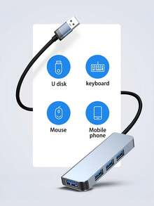 1 件装 4 合 1 USB 集线器扩展器集线器带高速 Hub3.0 分线器转换器铝合金一拖四 - 灰色 - 查看 7
