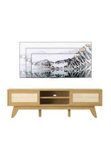 TV Stand Mid Century Modern Entertainment Center Natural Rattan Door For 65 Inch TV Storage Shelves For Living Room Bedroom - 杏色 - 查看 4