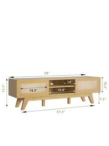 TV Stand Mid Century Modern Entertainment Center Natural Rattan Door For 65 Inch TV Storage Shelves For Living Room Bedroom - 杏色 - 查看 6