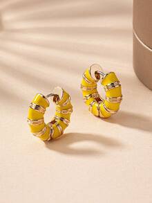 1 对欧美风格复古彩色珐琅几何吊坠耳环适合女士日常佩戴 - 黃色 - 查看 3