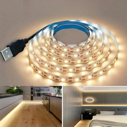 1pc Warm-Toned LED Strip Light, USB Powered, 60 LED/Meter, Solid Color Light, Flexible LED Decorative Light, 1m/2m/3m/5m, Not Waterproof, Suitable For Bedroom, Kitchen, Home Decor, TV/Computer Backlight (No Remote Control)