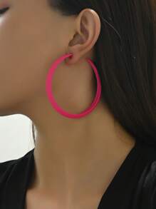 2pcs European And American Fashionable, And Exaggerated Personalized Pink Earrings - Hot Pink - View 6