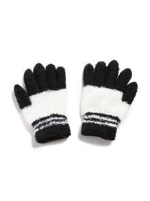 1pc Winter Cartoon Coral Fleece Touchscreen Gloves - Thickened Warm Gloves - Suitable For Boys And Girls - Black - View 1