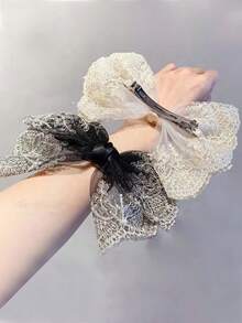 1個蕾絲蝴蝶結髮夾diy手工製作網眼蕾絲蝴蝶結髮飾後夾弓形彈簧夾髮飾 - 彩色 - 查看 8