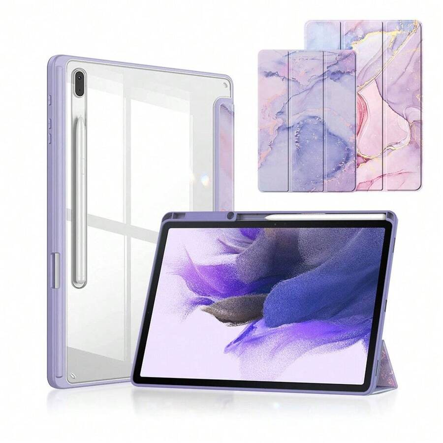 1 Ốp Màu Tím Tương Thích Với Samsung Galaxy Tab S9 FE S8 S7 A9+ 11 Inch Bìa Sách Thông Minh S9+ FE+ S8+ S7 FE Plus 12.4" A9 8.7" A8 10.5" S6 Lite 10.4" Máy Tính Bảng Bảo Vệ Trong Suốt Có Khe Cắm Bút - Màu tím - Xem 1