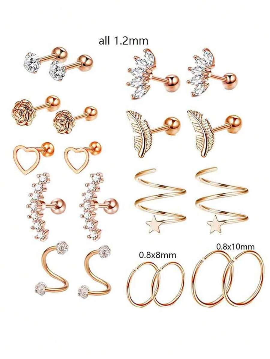 20pcs Stainless Steel Stud Earrings Set For Women Men Star Moon Flower