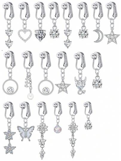 CIZME 1套裝的2女士們假肚臍環假肚臍指甲片夾在肚臍圓環銀