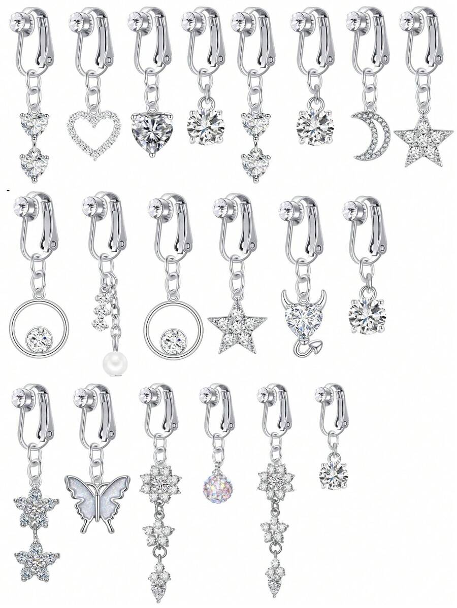 CIZME 1套裝的2女士們假肚臍環假肚臍指甲片夾在肚臍圓環銀 - 銀色 - 查看 1