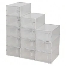 ITopRoad Shoe Storage Boxes 6 Pack Clear Plastic Stackable - White