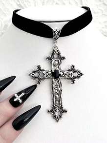 1條庞克風格的 PU 皮革金屬水槍黑星項圈，適合於女性派對聚會 - 黑色 - 查看 1