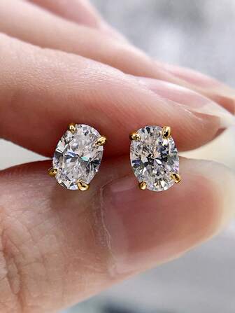 1 Pair Fashionable European & American Cute And High-end Shiny Diamond Women's Copper Earrings Studs
