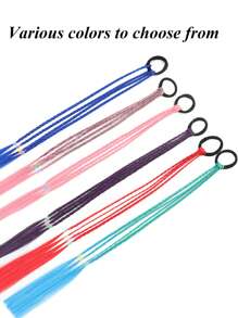 1入組彩色辮子髮延長配件,帶橡皮筋的彩虹髮型馬尾辮合成髮件,適用於女士女孩 - 粉色 - 查看 4