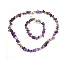 5-8mm Amethyst Stone Chip Beaded Bracelet And Necklace Set - Purple - View 2