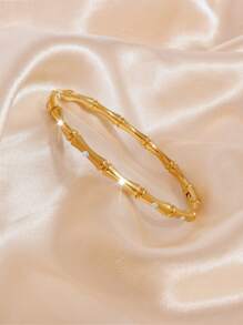 1 Pc Personalized Simple Luxury Stainless Steel Bamboo Bracelet Set With Rhinestones Is Suitable For Ladies To Wear Without Fading When Dating - Gold - View 9