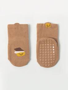 1pair Thin Spring And Autumn Baby Toddler Floor Socks With Anti-slippery Soles, Cartoon Cute Design - Coffee Brown - View 1