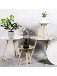 1個摩洛哥式復古茶桌/咖啡桌/b&b實木復古茶盤/創意托盤圓小桌/茶水果咖啡花瓶展示藝術桌/簡單可拆式波西米亞風茶桌 - 白色 - 查看 4