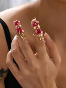 2pcs Stylish Finger Armour Claw Filigree Jewelry Hand Armor For Women Y2K - Flowers - View 3
