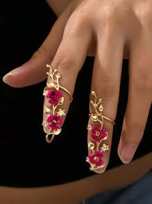 2pcs Stylish Finger Armour Claw Filigree Jewelry Hand Armor For Women Y2K - Flowers - View 1