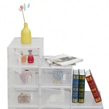ITopRoad Shoe Storage Boxes 6 Pack Clear Plastic Stackable - White